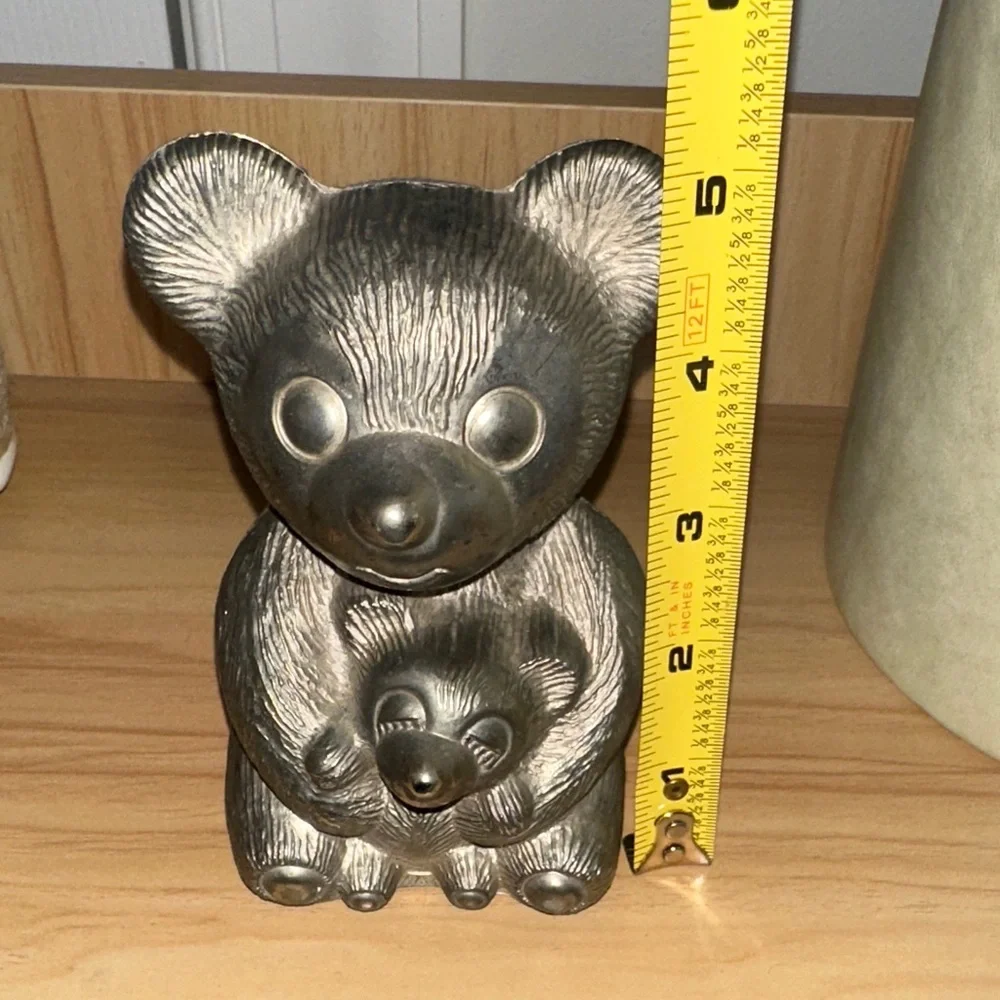 🐻🤎Vintage Metallic Bear Mom & Baby Figurine Decorative Bank 🐻 Beartastic!! 🤎